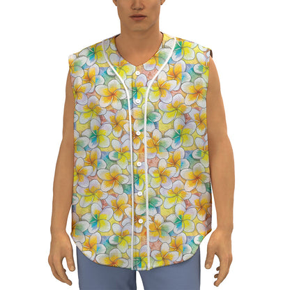 Colorful Frangipani Pattern Print Sleeveless Baseball Jersey