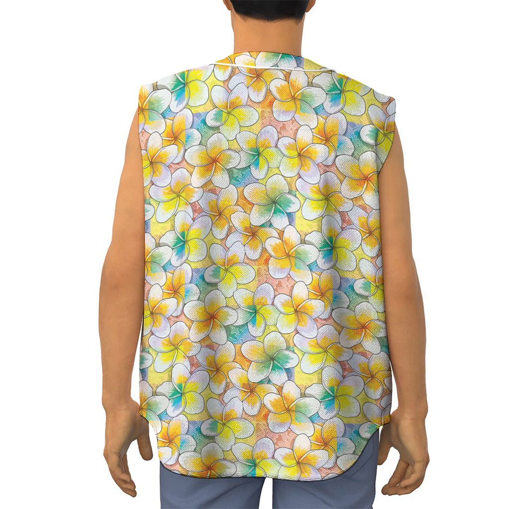 Colorful Frangipani Pattern Print Sleeveless Baseball Jersey