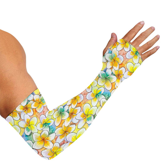 Colorful Frangipani Pattern Print Sun Protection Arm Sleeves