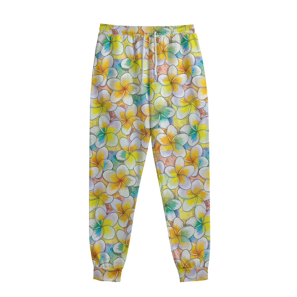 Colorful Frangipani Pattern Print Sweatpants