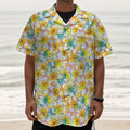 Colorful Frangipani Pattern Print Textured Short Sleeve Shirt