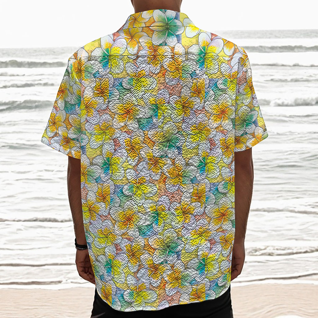 Colorful Frangipani Pattern Print Textured Short Sleeve Shirt