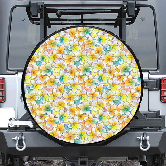 Colorful Frangipani Pattern Print Tire Cover