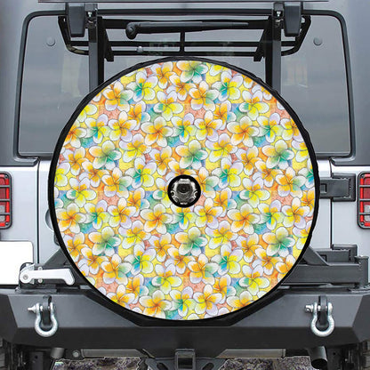 Colorful Frangipani Pattern Print Tire Cover With Camera Hole
