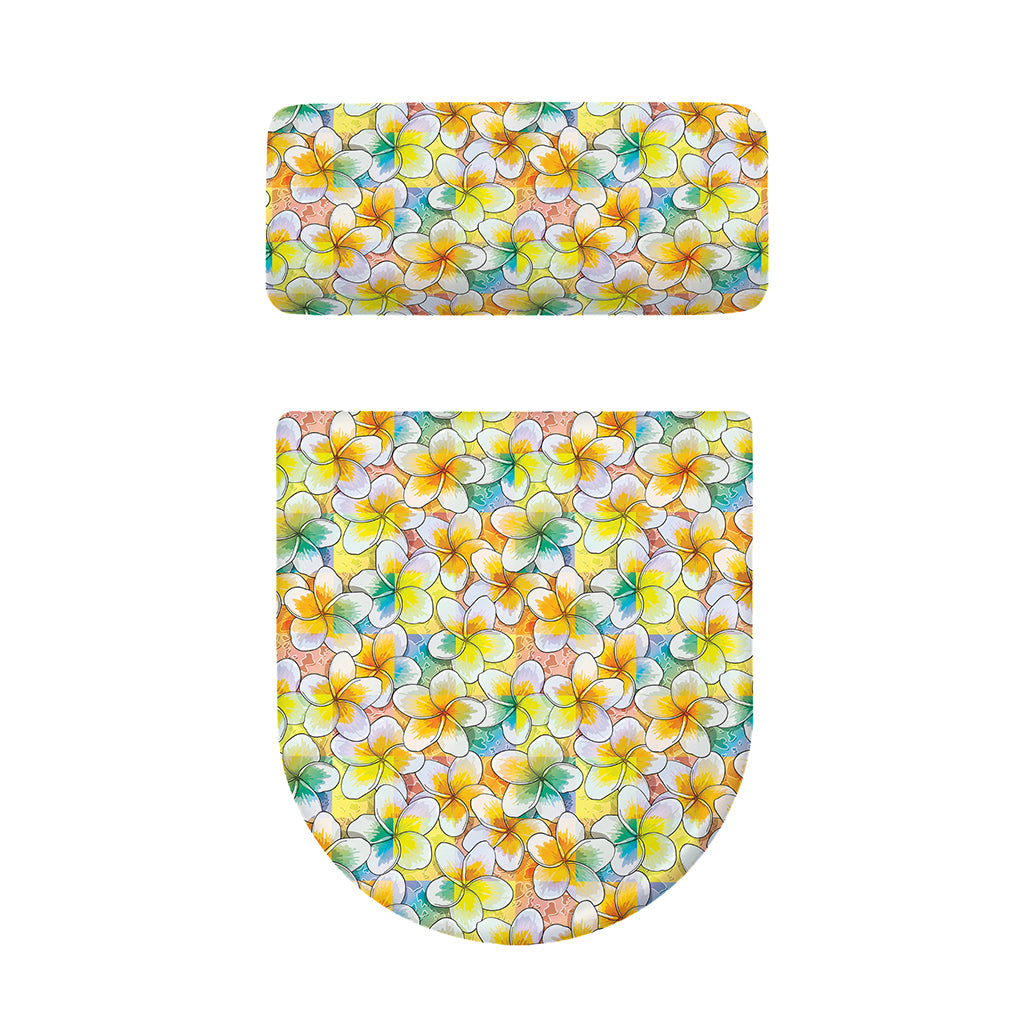 Colorful Frangipani Pattern Print Toilet Lid And Tank Cover Set