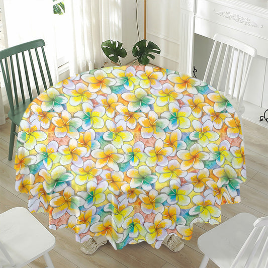 Colorful Frangipani Pattern Print Waterproof Round Tablecloth