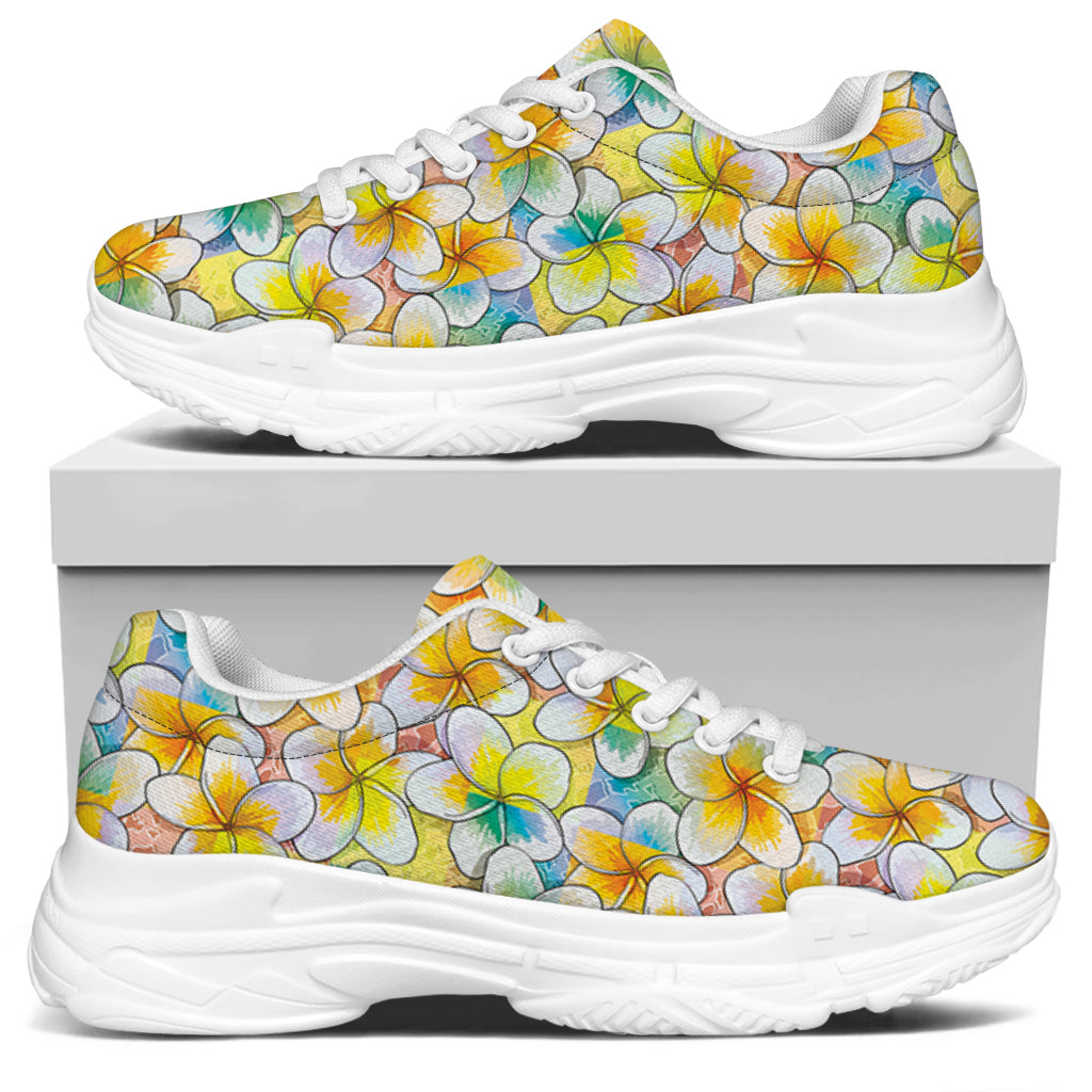 Colorful Frangipani Pattern Print White Chunky Shoes