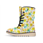 Colorful Frangipani Pattern Print Winter Boots