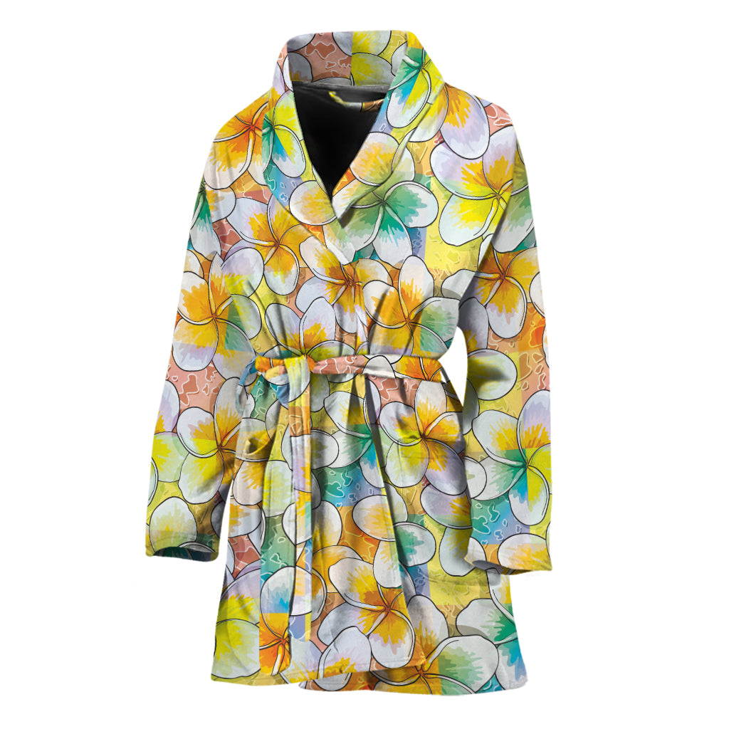 Colorful Frangipani Pattern Print Women's Bathrobe