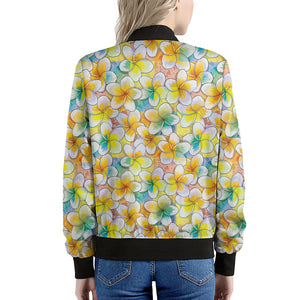 Colorful Frangipani Pattern Print Women's Bomber Jacket