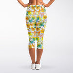 Colorful Frangipani Pattern Print Women's Capri Leggings