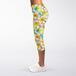 Colorful Frangipani Pattern Print Women's Capri Leggings