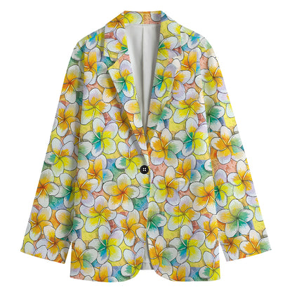 Colorful Frangipani Pattern Print Women's Cotton Blazer
