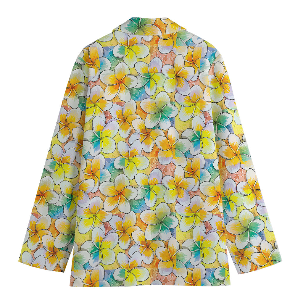 Colorful Frangipani Pattern Print Women's Cotton Blazer