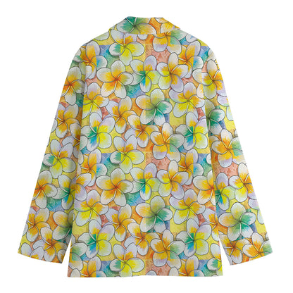 Colorful Frangipani Pattern Print Women's Cotton Blazer