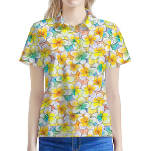 Colorful Frangipani Pattern Print Women's Polo Shirt