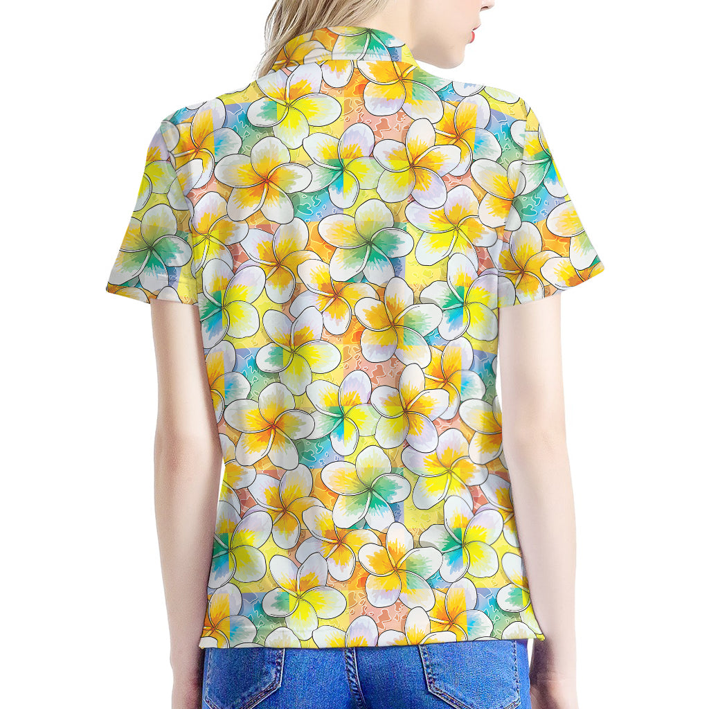 Colorful Frangipani Pattern Print Women's Polo Shirt