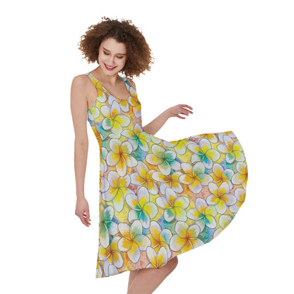 Colorful Frangipani Pattern Print Women's Sleeveless Dress