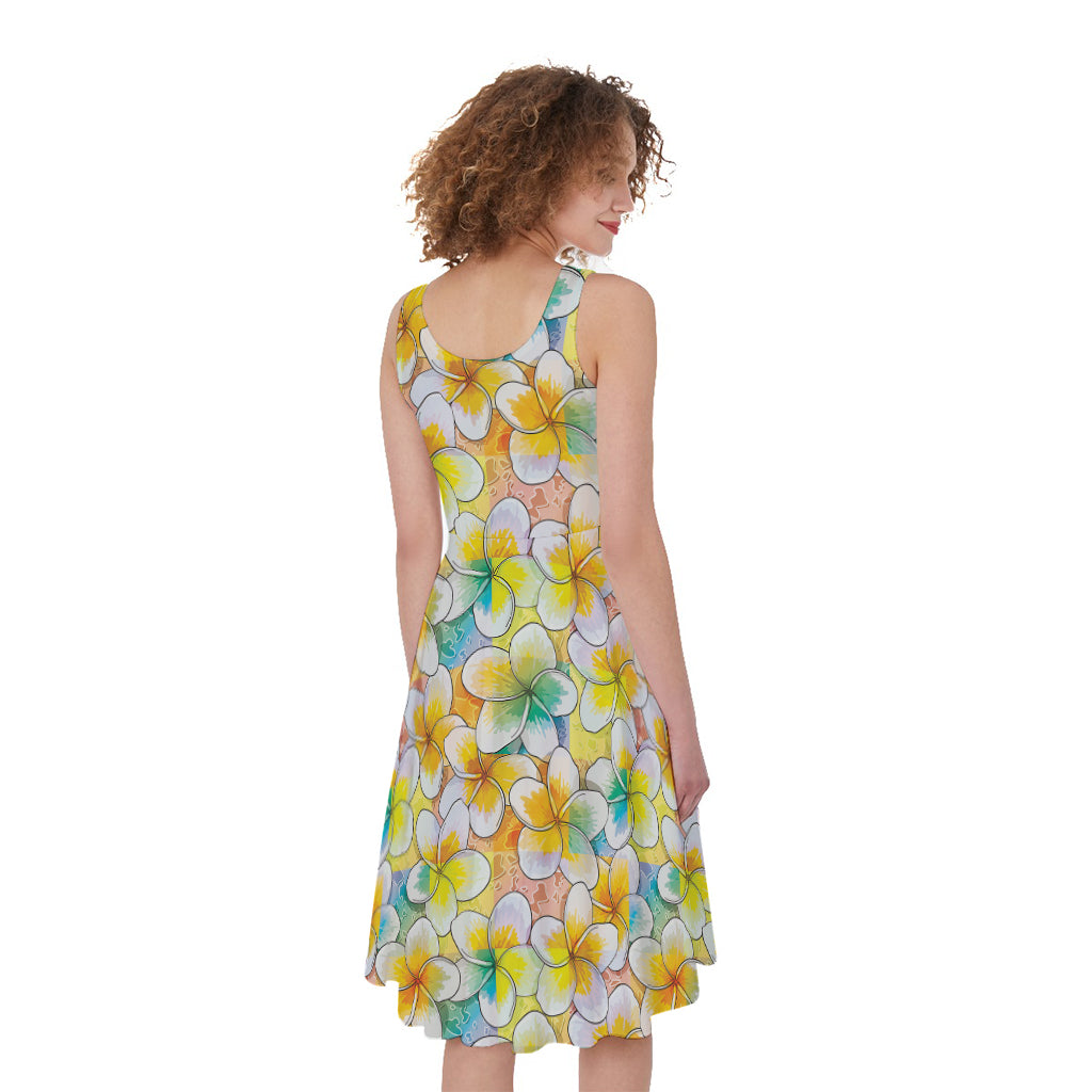 Colorful Frangipani Pattern Print Women's Sleeveless Dress
