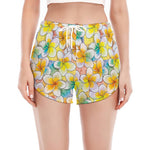Colorful Frangipani Pattern Print Women's Split Running Shorts
