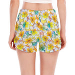 Colorful Frangipani Pattern Print Women's Split Running Shorts