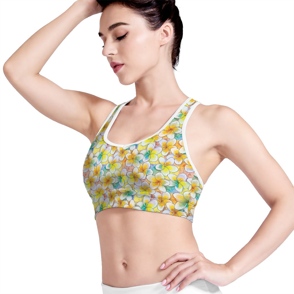 Colorful Frangipani Pattern Print Women's Sports Bra