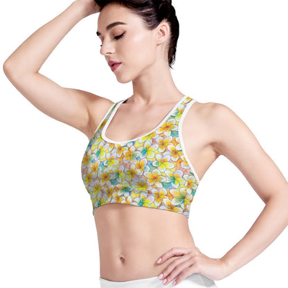 Colorful Frangipani Pattern Print Women's Sports Bra