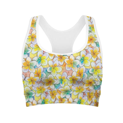 Colorful Frangipani Pattern Print Women's Sports Bra