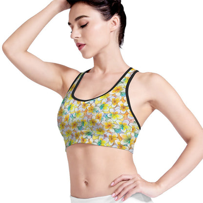 Colorful Frangipani Pattern Print Women's Sports Bra