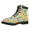 Colorful Frangipani Pattern Print Padded Collar Lace Up Boots