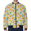 Colorful Frangipani Pattern Print Zip Sleeve Bomber Jacket