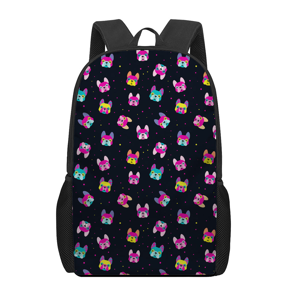 Colorful French Bulldog Print 17 Inch Backpack