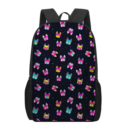 Colorful French Bulldog Print 17 Inch Backpack