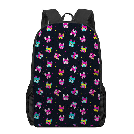 Colorful French Bulldog Print 17 Inch Backpack