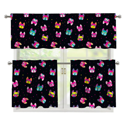 Colorful French Bulldog Print 3 Piece Kitchen Curtains