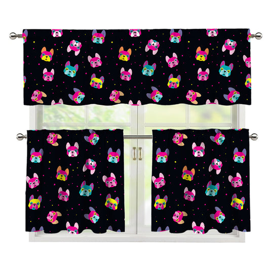 Colorful French Bulldog Print 3 Piece Kitchen Curtains