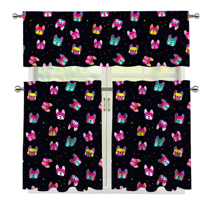 Colorful French Bulldog Print 3 Piece Kitchen Curtains