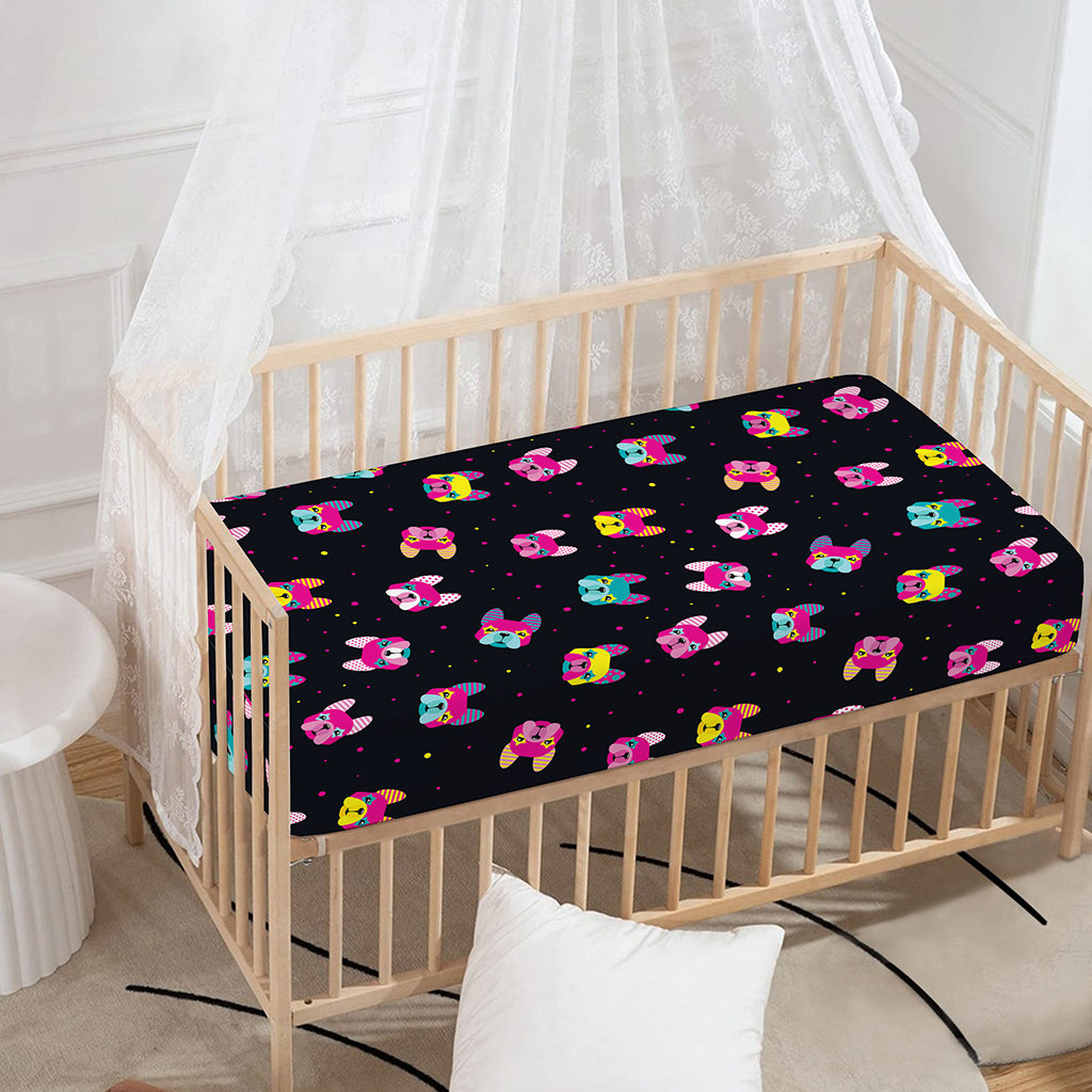 Colorful French Bulldog Print Baby Crib Sheet