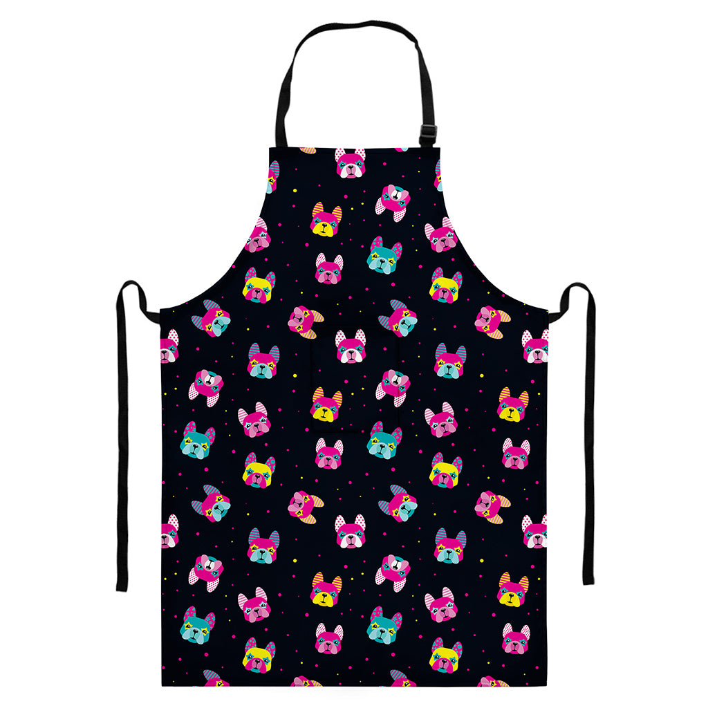 Colorful French Bulldog Print Bib Apron With Pocket