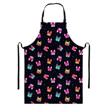 Colorful French Bulldog Print Bib Apron With Pocket