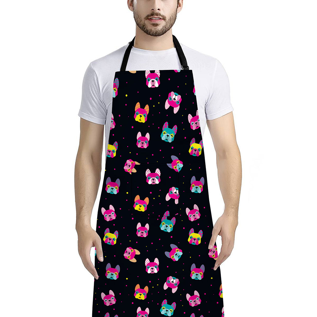 Colorful French Bulldog Print Bib Apron With Pocket