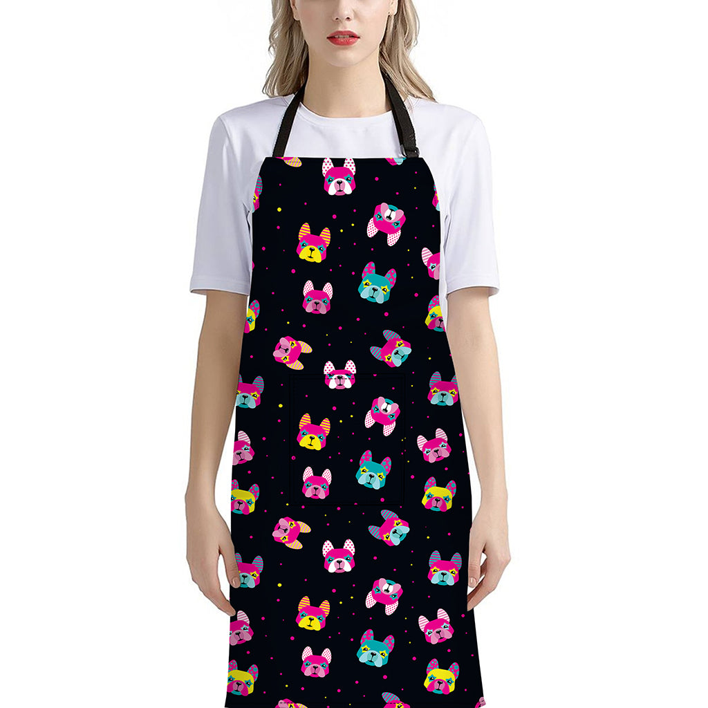 Colorful French Bulldog Print Bib Apron With Pocket