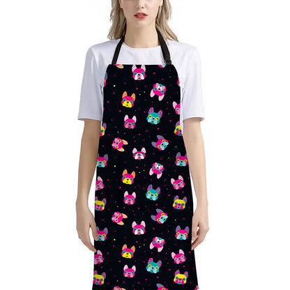 Colorful French Bulldog Print Bib Apron With Pocket