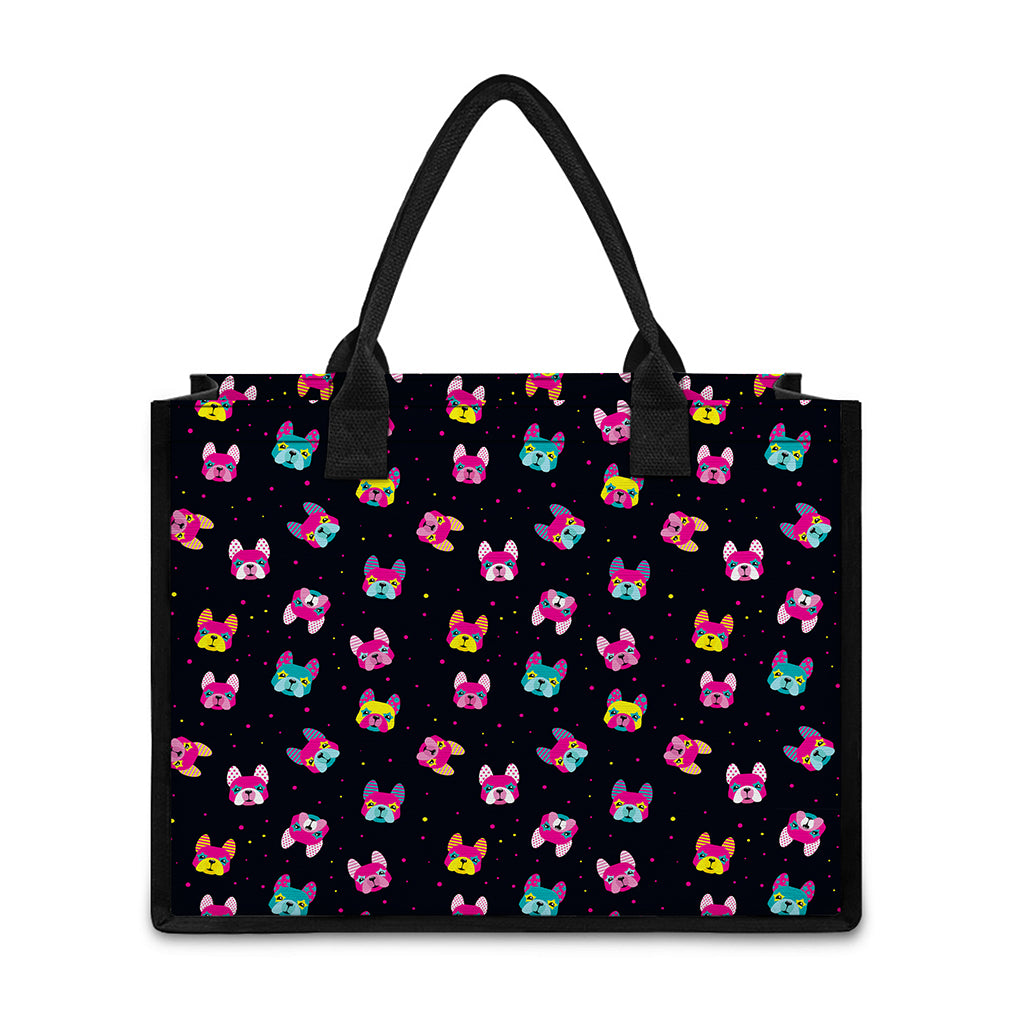 Colorful French Bulldog Print Canvas Tote Bag