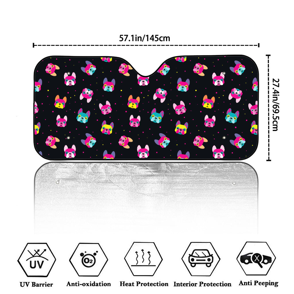 Colorful French Bulldog Print Car Windshield Sun Shade