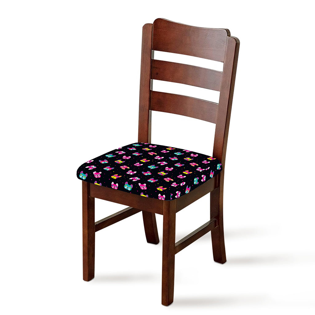 Colorful French Bulldog Print Chair Cushion Cover