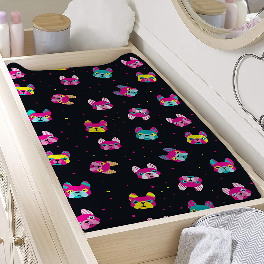 Colorful French Bulldog Print Changing Pad Cover