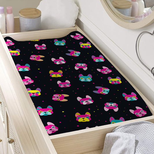 Colorful French Bulldog Print Changing Pad Cover