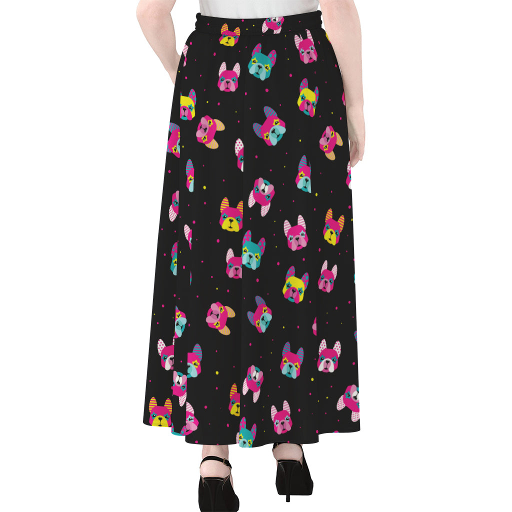 Colorful French Bulldog Print Chiffon Maxi Skirt