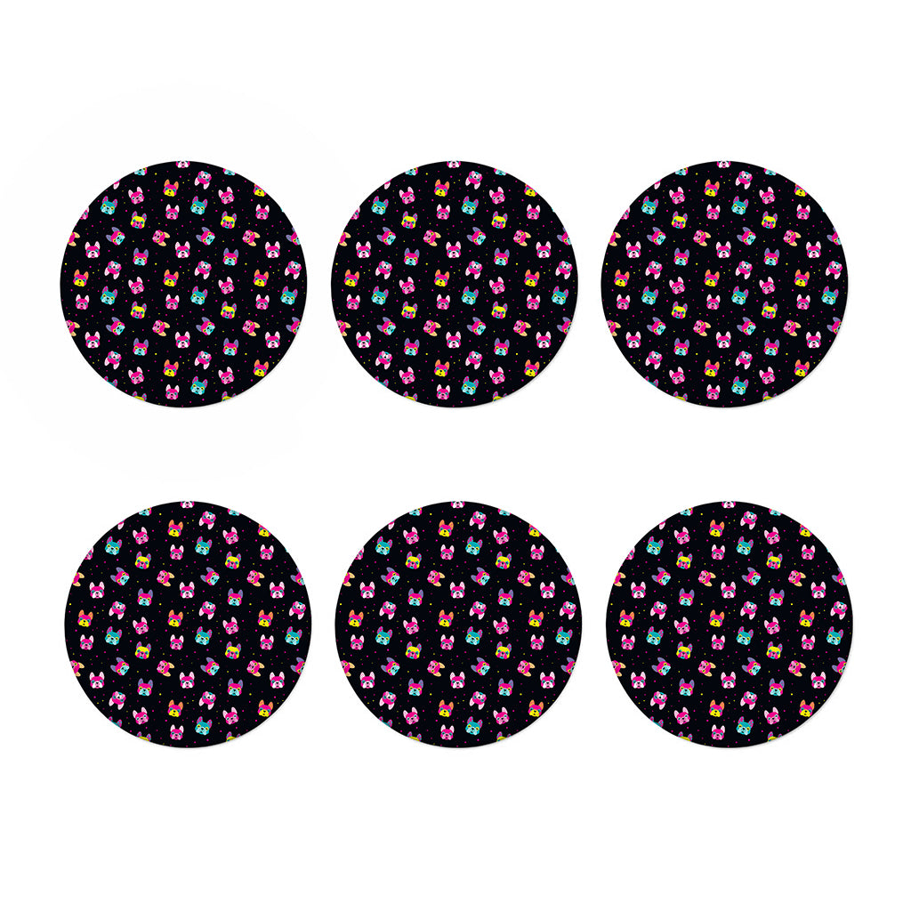 Colorful French Bulldog Print Coaster Set